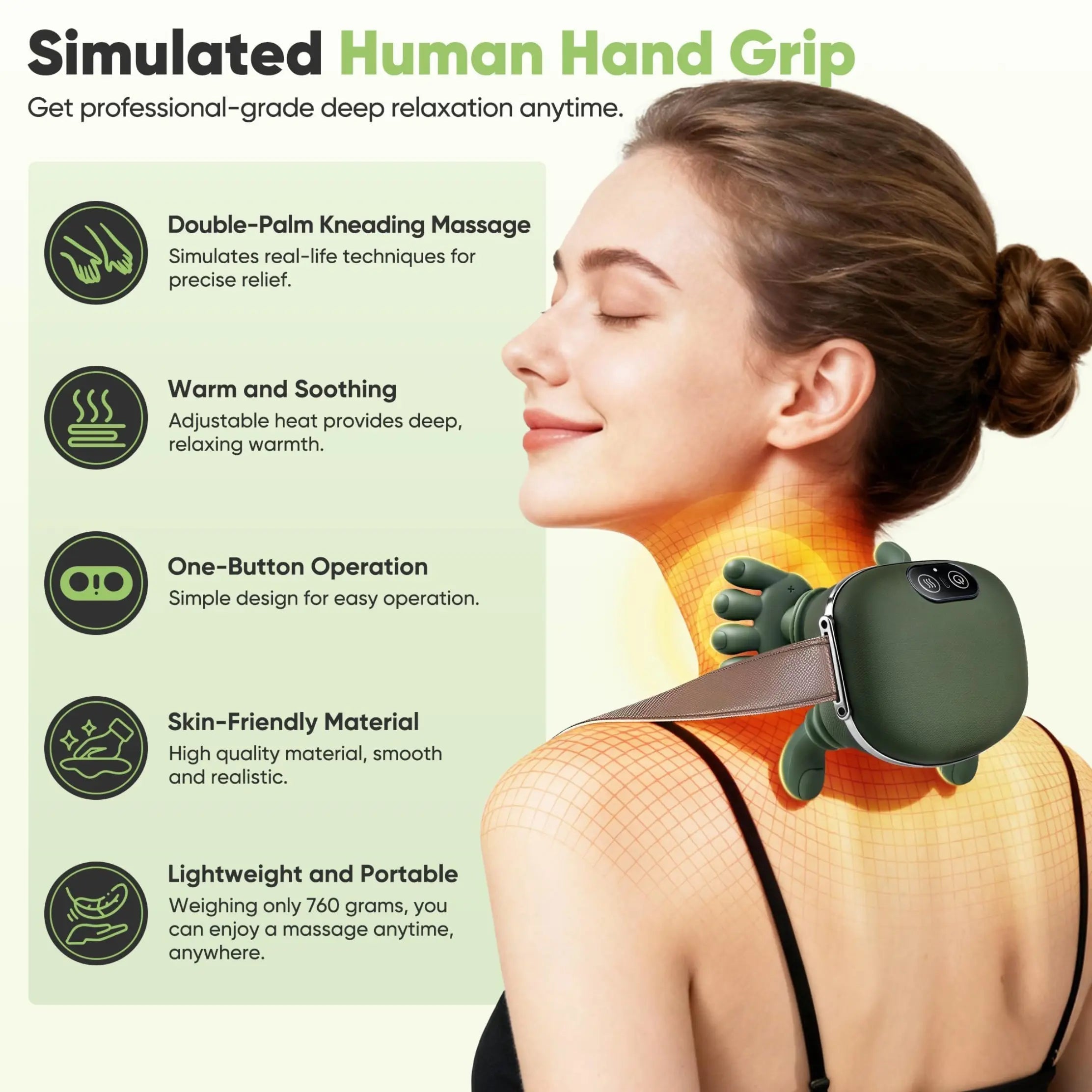 Neck Massager With Deep Kneading And Electric Heat, 3 Intensity Levels, Portable Pillow