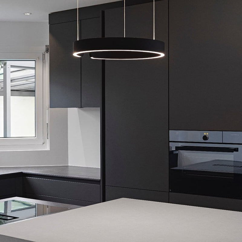 Lumera Dual Ring LED Pendant With Floating Silhouette In Warm Gold Bronze Finish