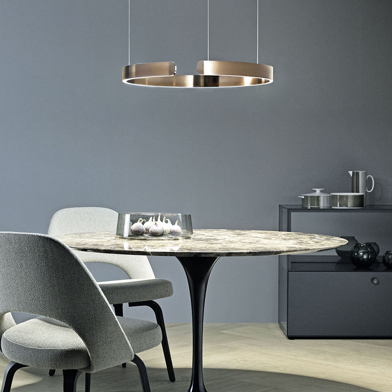 Lumera Dual Ring LED Pendant With Floating Silhouette In Warm Gold Bronze Finish