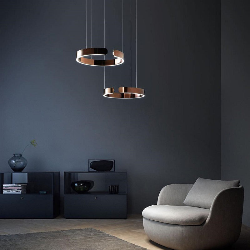 Lumera Dual Ring LED Pendant With Floating Silhouette In Warm Gold Bronze Finish