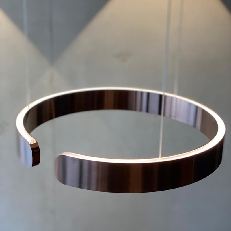 Lumera Dual Ring LED Pendant With Floating Silhouette In Warm Gold Bronze Finish