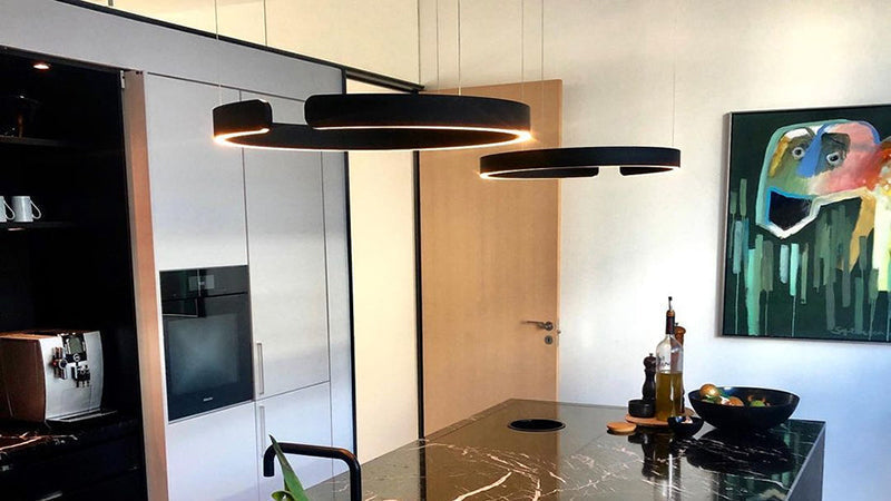 Lumera Dual Ring LED Pendant With Floating Silhouette In Warm Gold Bronze Finish