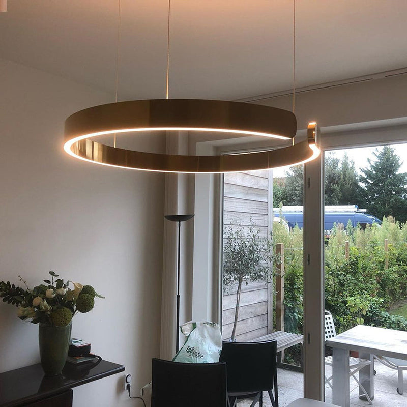 Lumera Dual Ring LED Pendant With Floating Silhouette In Warm Gold Bronze Finish