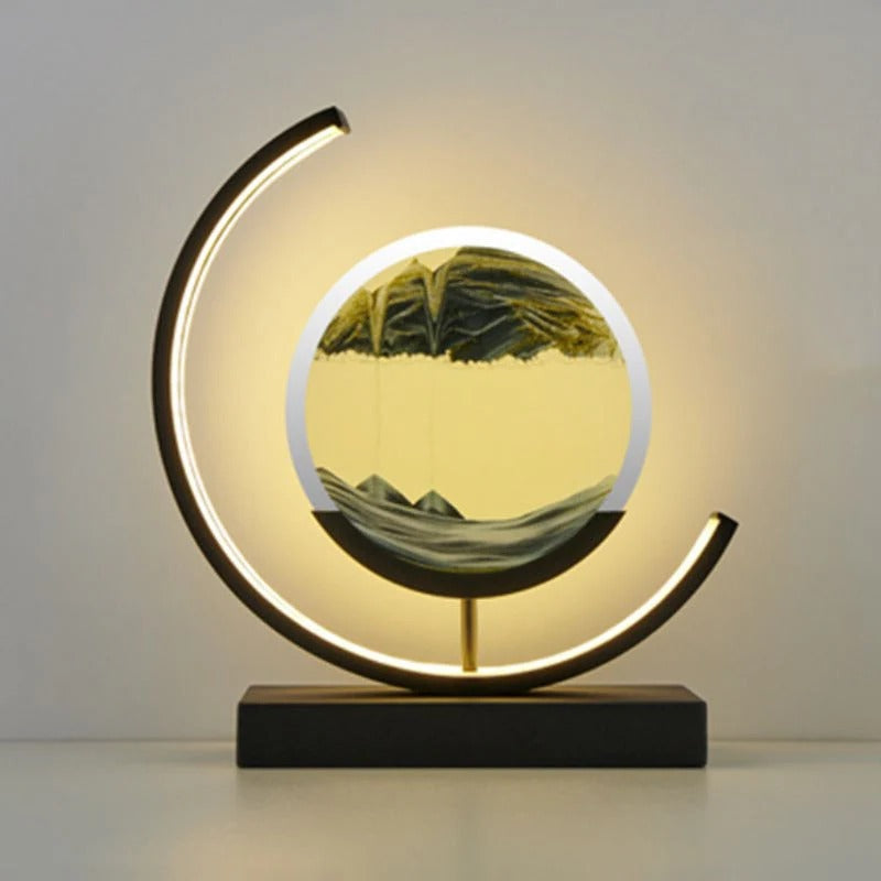 Lampa LED z piaskiem w kształcie klepsydry z żelazną ramą dla stylowej atmosfery w domu