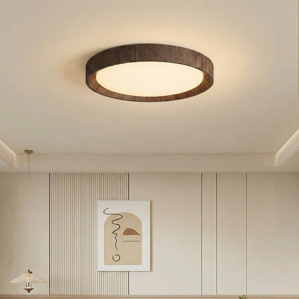 Minimalistisk rund taklampa med träkant och LED | Ormexis