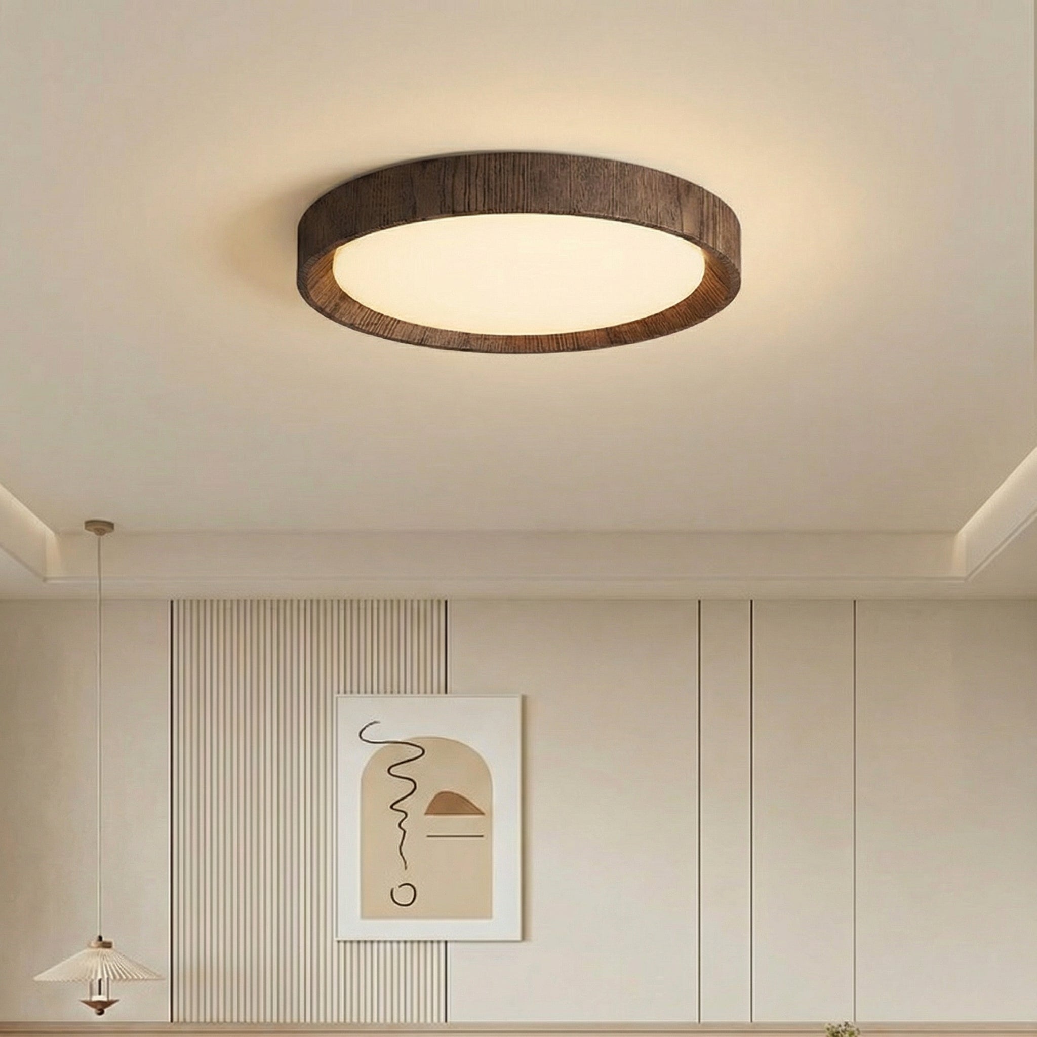 Minimalistisk rund taklampa med träkant och LED | Ormexis