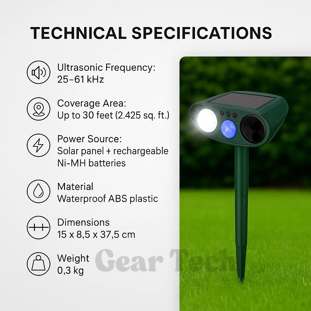 EcoGuard Solar Ultrasonic Rabbit Repeller With Flashing Lights For Gardens