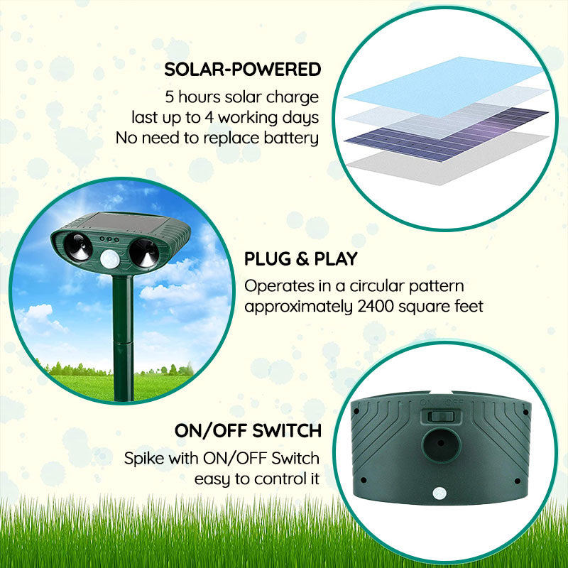 EcoGuard Solar Ultrasonic Rabbit Repeller With Flashing Lights For Gardens