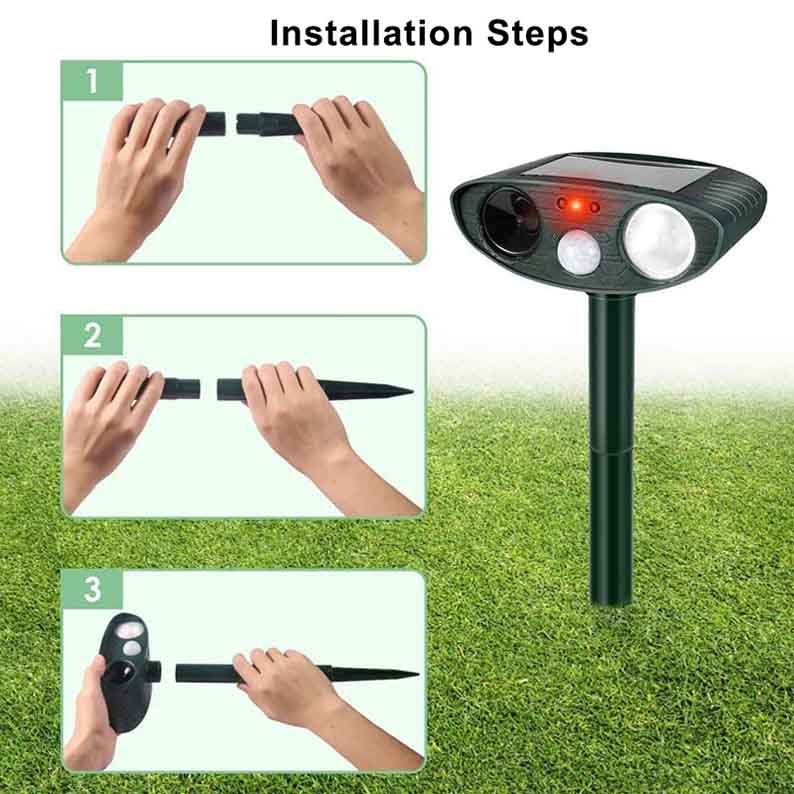 EcoGuard Solar Ultrasonic Rabbit Repeller With Flashing Lights For Gardens
