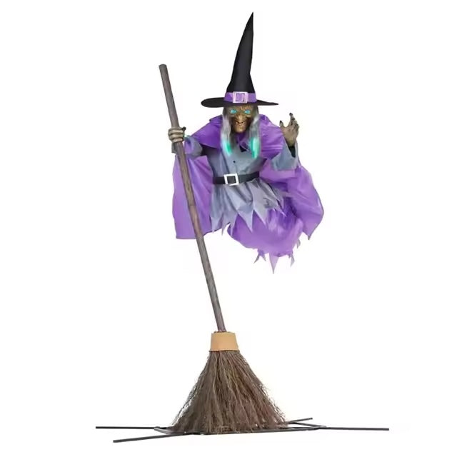 Six-Foot Floating Witch Yard Decor For Spooky Outdoor Ambience