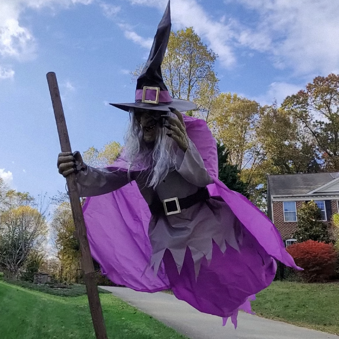 Six-Foot Floating Witch Yard Decor For Spooky Outdoor Ambience