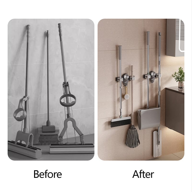 Efficient Storage Solutions Heavy-Duty Mop And Broom Organizer With Strong Suction Cups