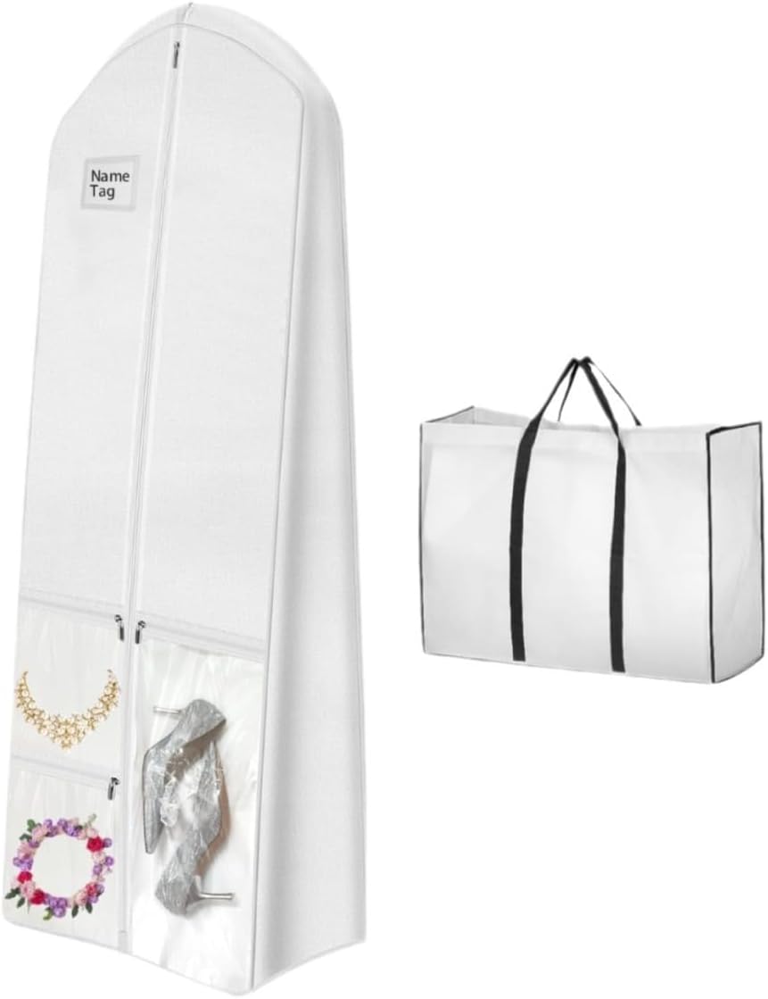 Wedding Dress Garment Bag With Extra Large Storage And Zipped Pockets