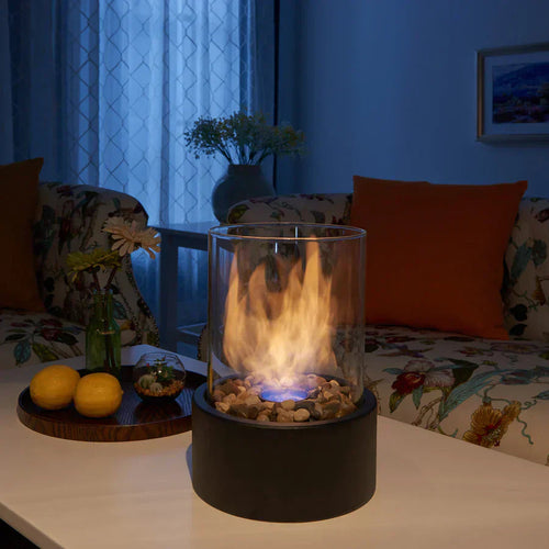 Lareira de Mesa da Coleção Elegante com Moldura de Pedra de Calçada para Ambiente Interior e Exterior