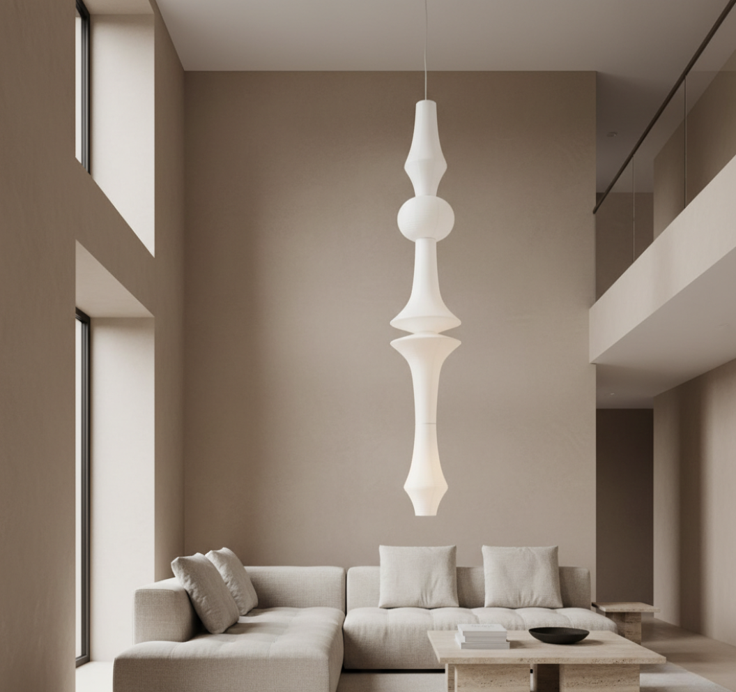 Luminária de Teto Japonesa Ajustável com Abajur de Papel de Arroz para Ambiente Escultural