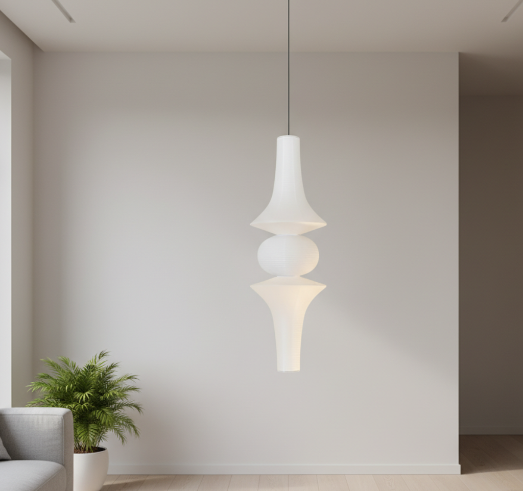 Luminária de Teto Japonesa Ajustável com Abajur de Papel de Arroz para Ambiente Escultural