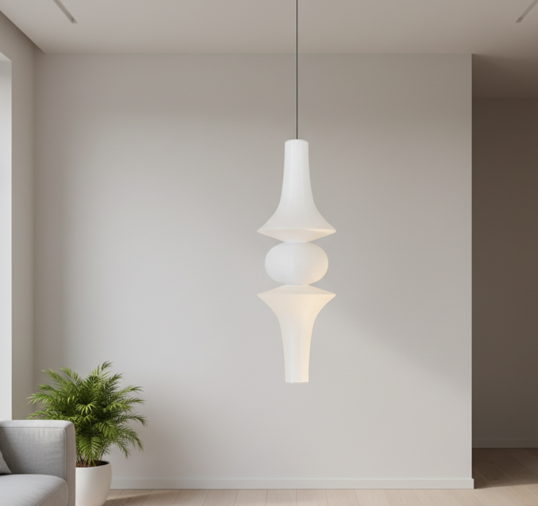 Luminária de Teto Japonesa Ajustável com Abajur de Papel de Arroz para Ambiente Escultural