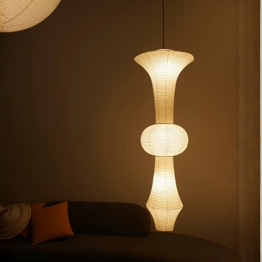 Luminária de Teto Japonesa Ajustável com Abajur de Papel de Arroz para Ambiente Escultural