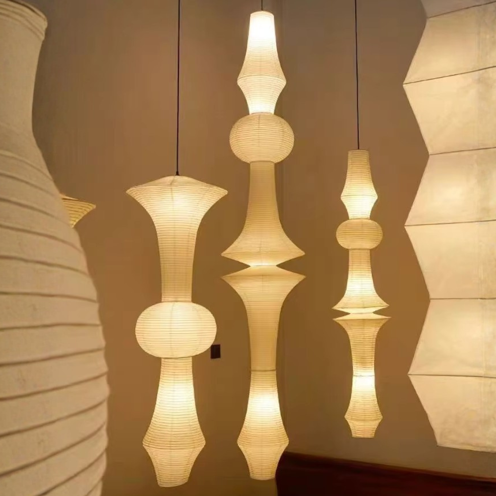 Luminária de Teto Japonesa Ajustável com Abajur de Papel de Arroz para Ambiente Escultural