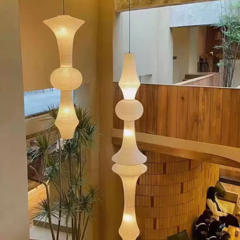 Luminária de Teto Japonesa Ajustável com Abajur de Papel de Arroz para Ambiente Escultural