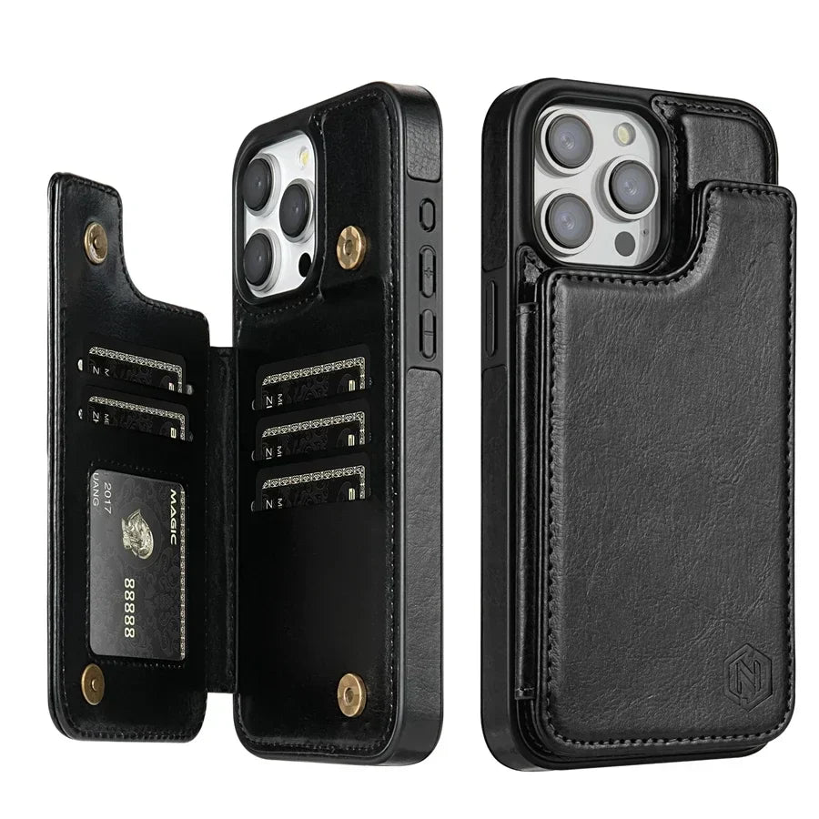 Sleek Leather Wallet Case For Phone With Card Slots And Magnetic Closure