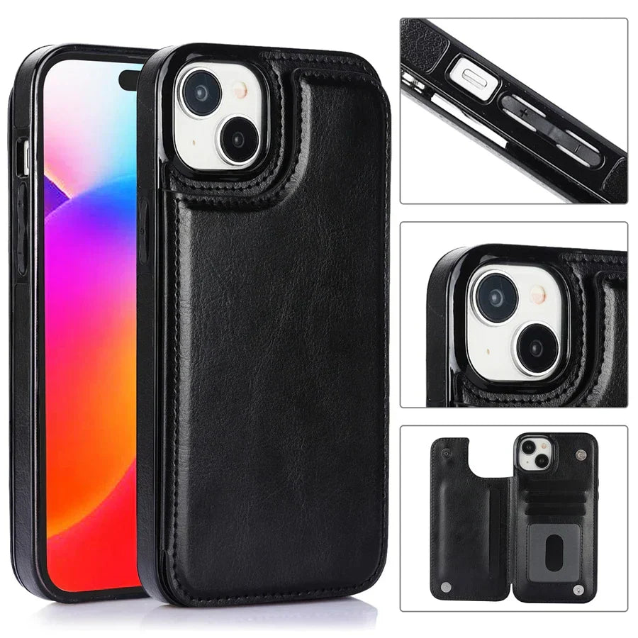 Sleek Leather Wallet Case For Phone With Card Slots And Magnetic Closure