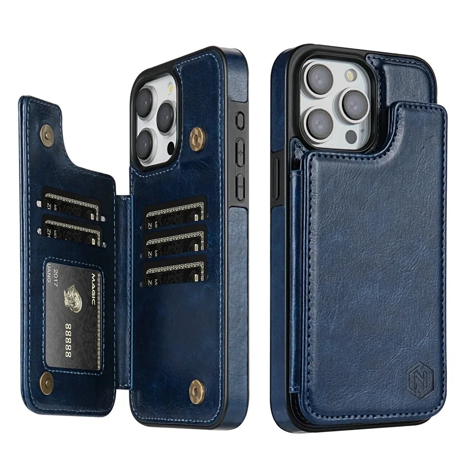 Sleek Leather Wallet Case For Phone With Card Slots And Magnetic Closure