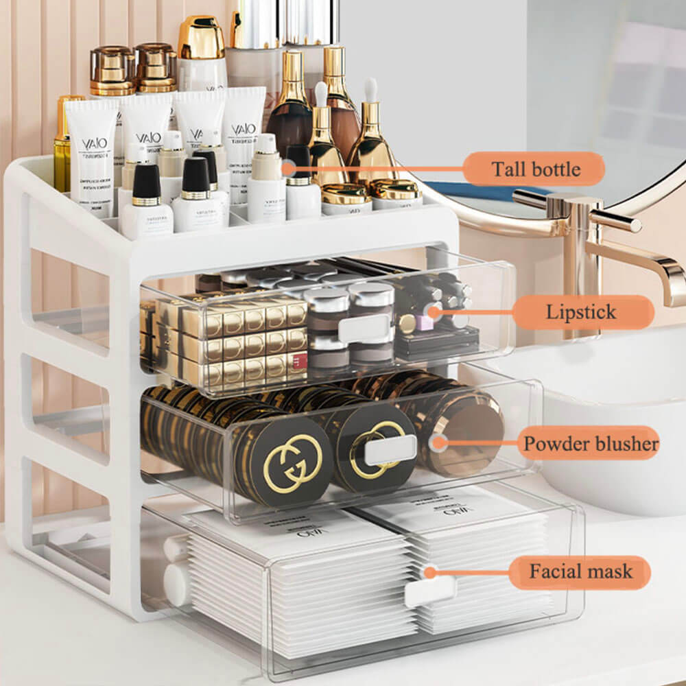 Elegante organizer per trucchi con più scomparti per un toeletta ordinata