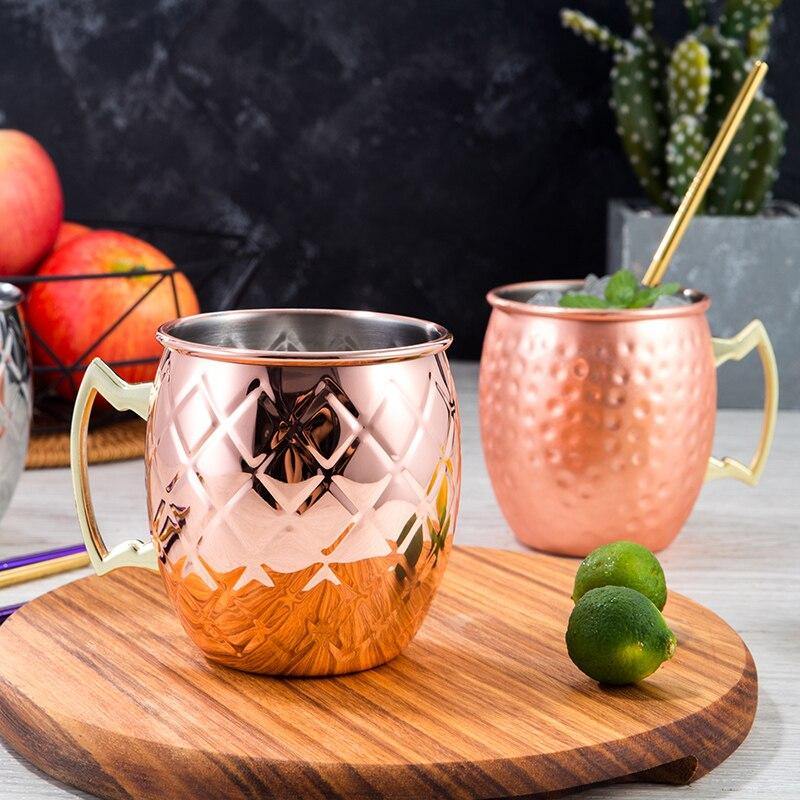 Set med Moscow Mule-muggar i rostfritt stål med högblank finish för kylda cocktails