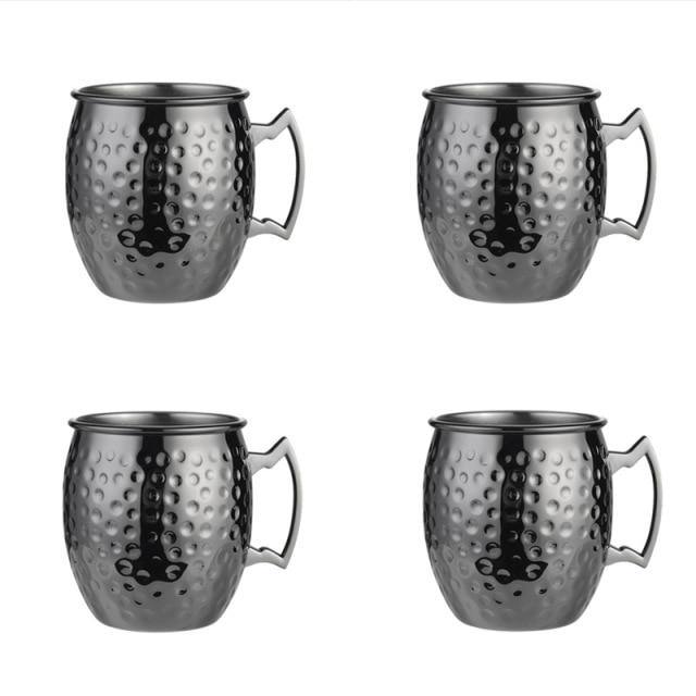 Set med Moscow Mule-muggar i rostfritt stål med högblank finish för kylda cocktails