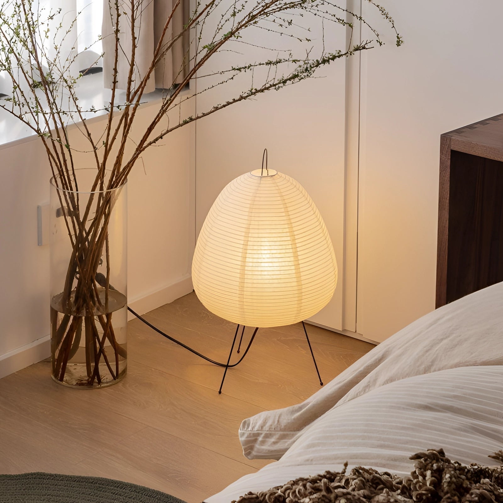 Elegant Tripod Floor Lamp With Soft Ambient Light, Japanese-Inspired Shade