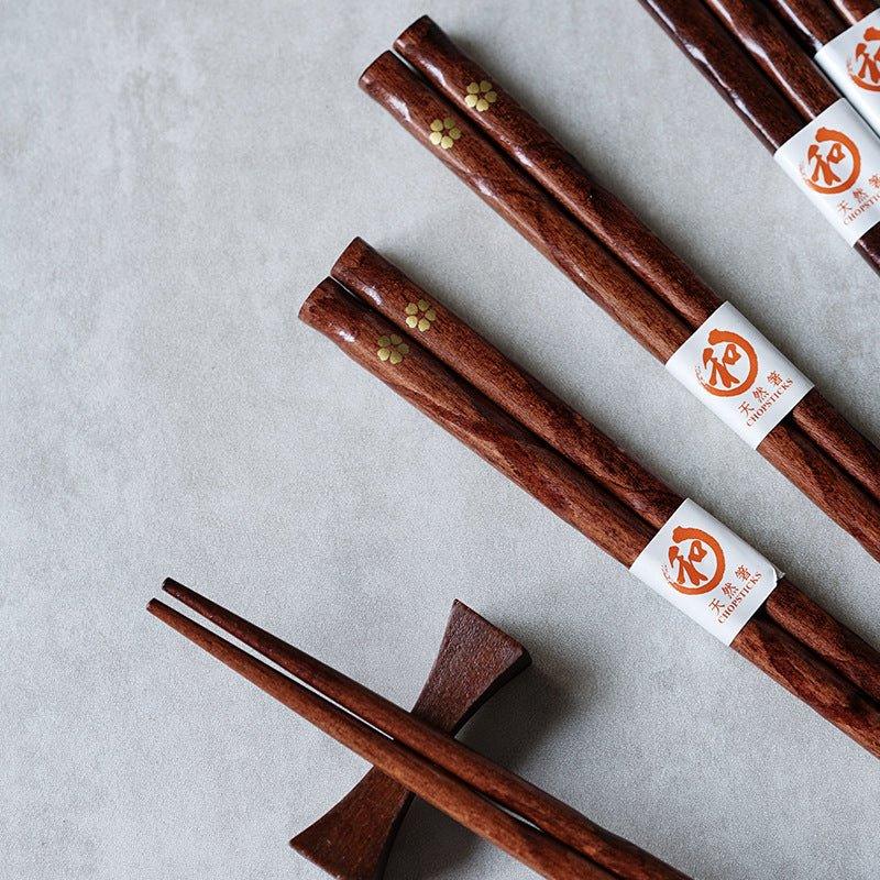 Wooden Chopsticks Set With Golden Sakura Motif For Japanese Dining