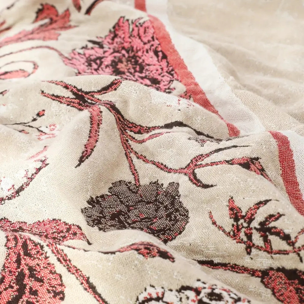 Elira Rose Floral Blanket In Cotton With Jacquard Accents Lightweight For All Year Comfort