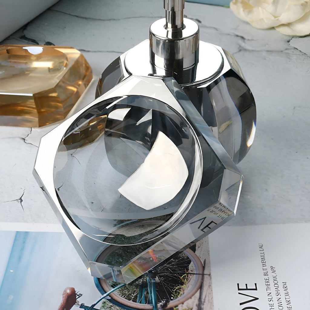 Elite Bath Accessories Set With Crystal Glass Detailing