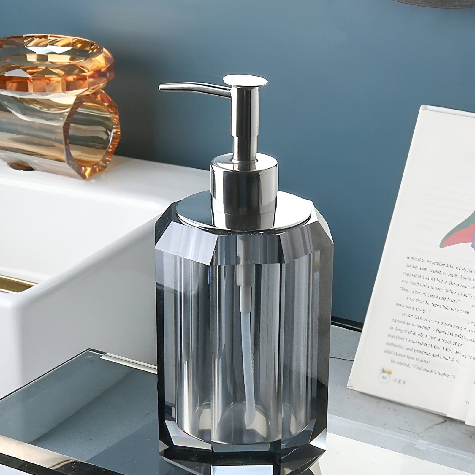 Elite Bath Accessories Set With Crystal Glass Detailing