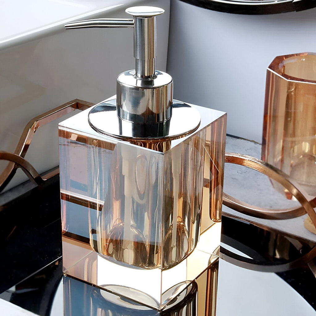 Elite Bath Accessories Set With Crystal Glass Detailing