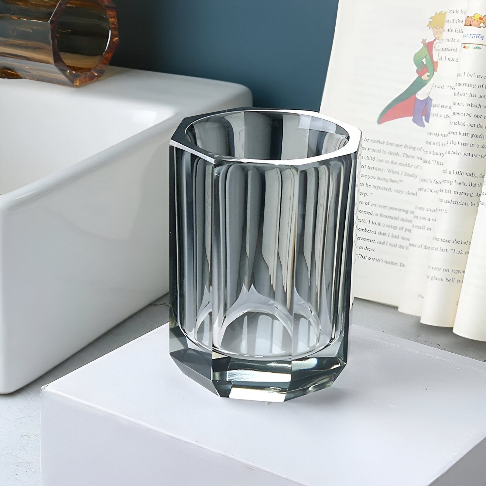 Elite Bath Accessories Set With Crystal Glass Detailing