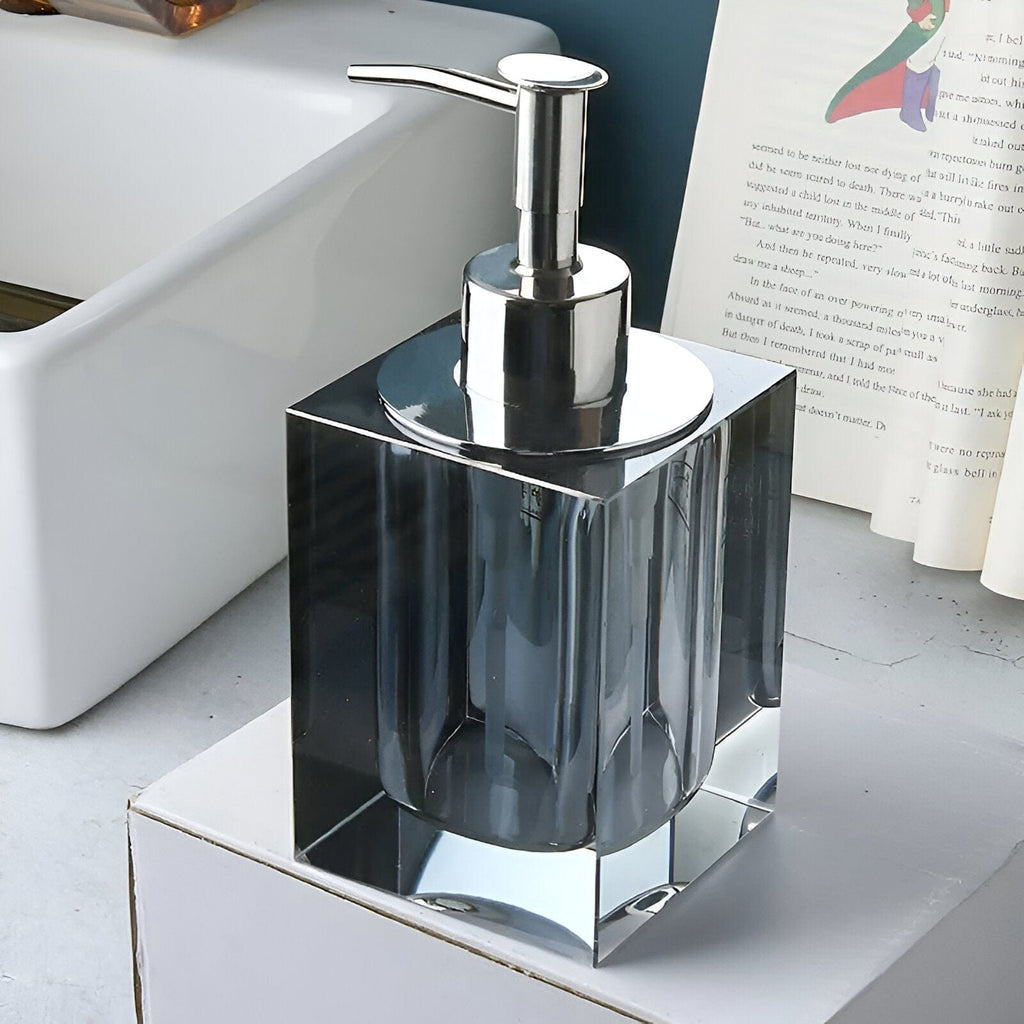 Elite Bath Accessories Set With Crystal Glass Detailing
