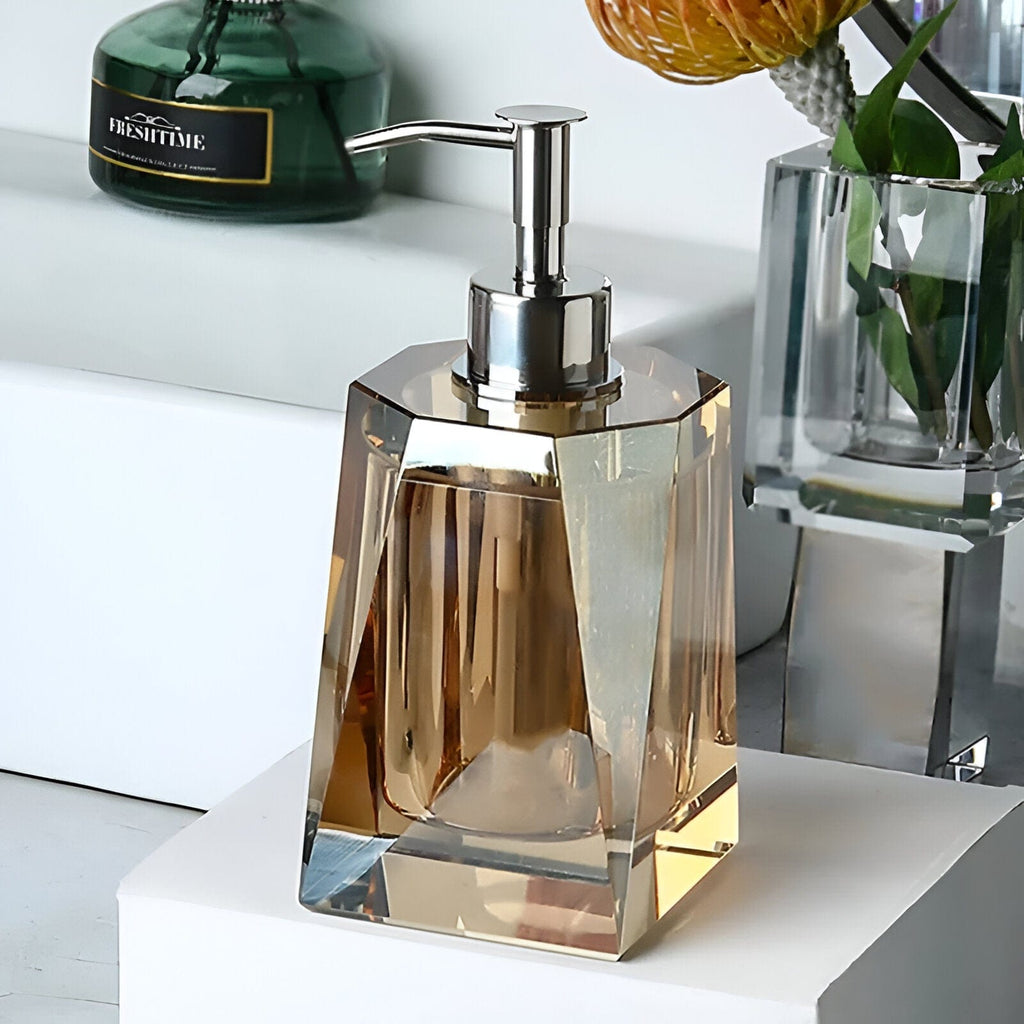 Elite Bath Accessories Set With Crystal Glass Detailing
