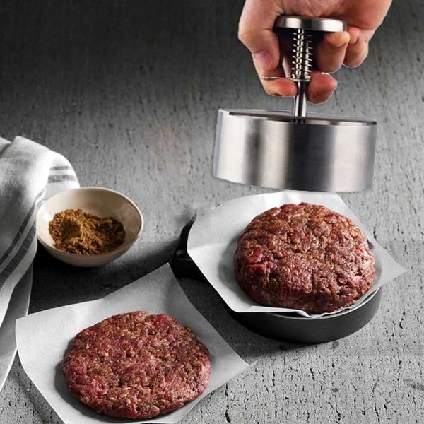 Ruční lis na hamburgerové placky s nepřilnavým povrchem pro snadné přípravy burgerů