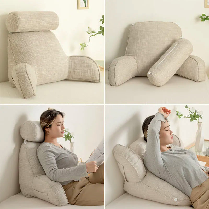 Ergonominen lannerangan tyyny säädettävällä niskatuella ja pehmeillä käsinojilla