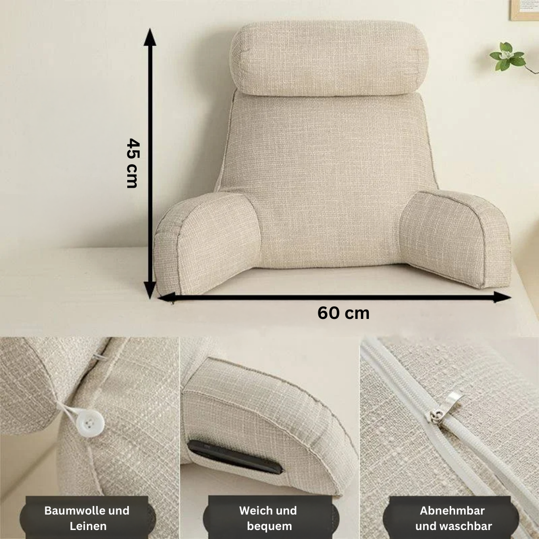 Ergonominen lannerangan tyyny säädettävällä niskatuella ja pehmeillä käsinojilla