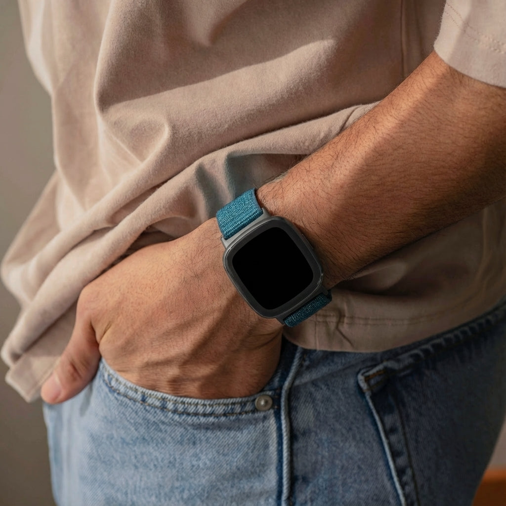 Blaues Nylon-Uhrenarmband für Fitbit Versa 4 Smartwatch