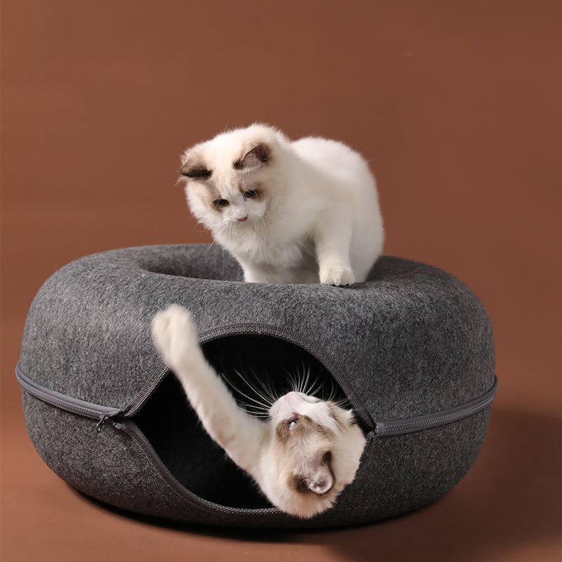 Feline Haven Cozy Tunnel Bed For Cats With Removable Cover For Play And Rest