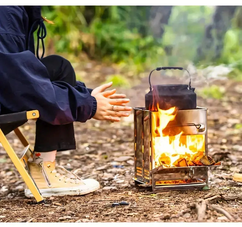 FirePower Foldable Wood Stove In Stainless Steel For Outdoor Adventures