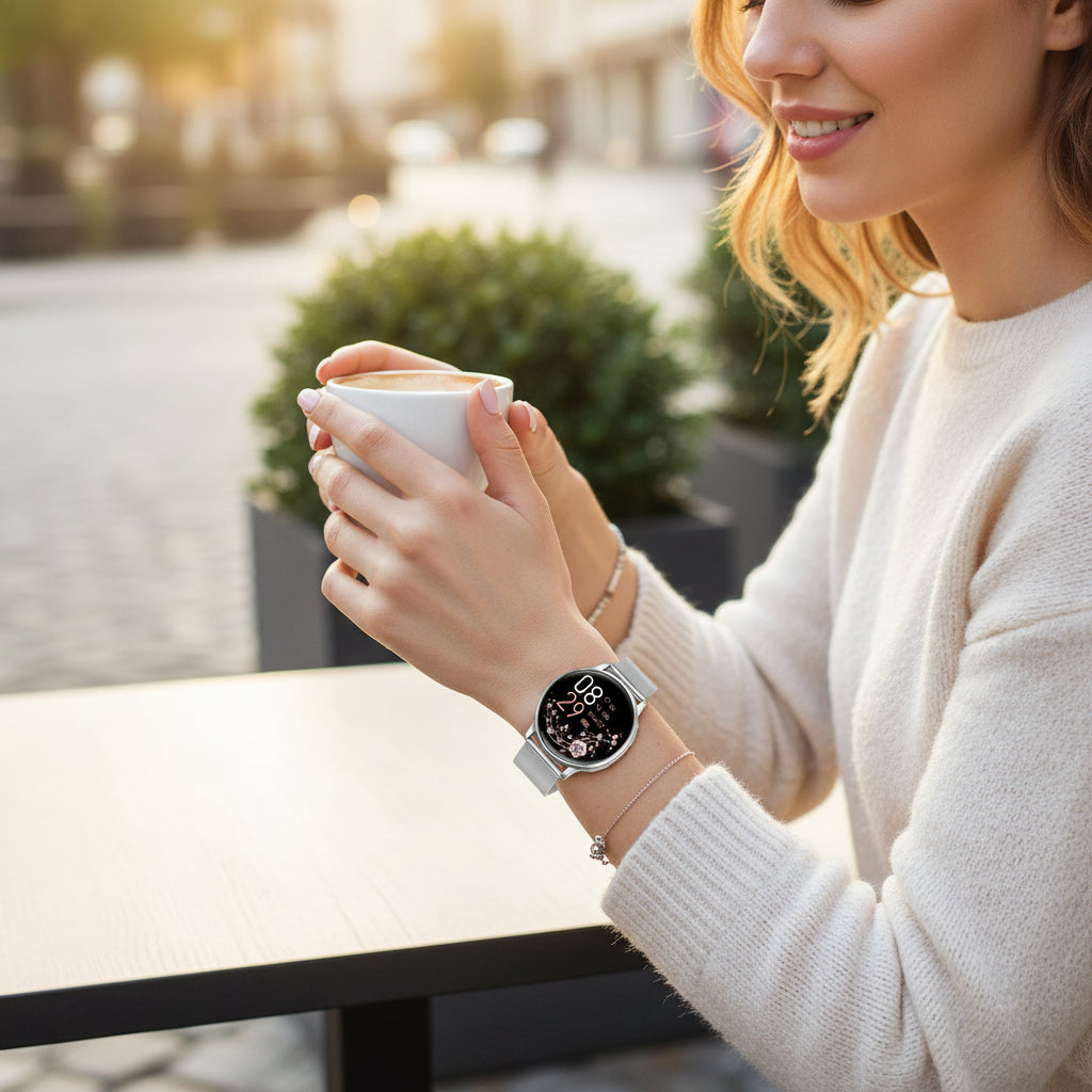 Smartwatch fitness tracker med pulsmåling og søvnmonitorering, elegant til aktive livsstile