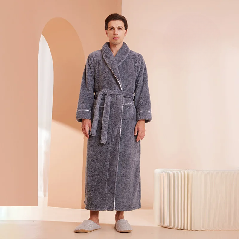 Men's Flannel Bathrobe With Adjustable Belt For Cold Winter Days
