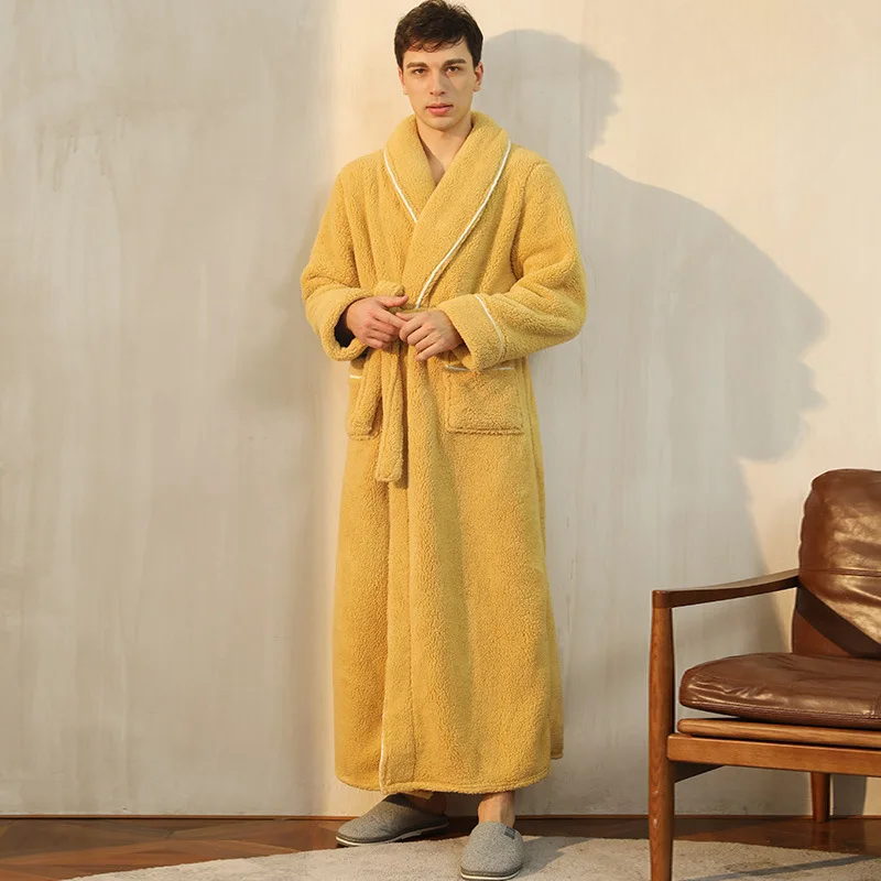 Men's Flannel Bathrobe With Adjustable Belt For Cold Winter Days