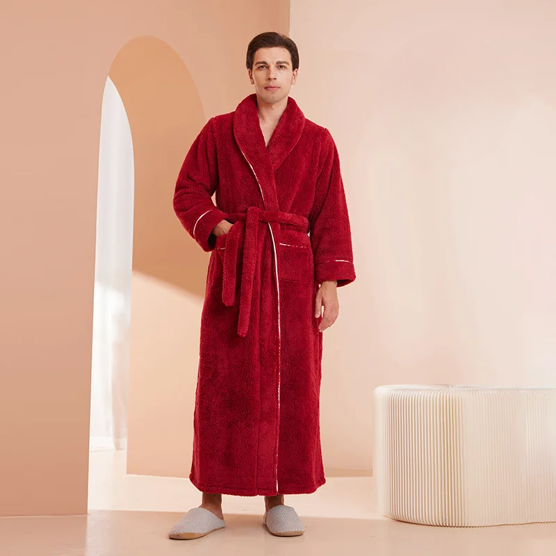 Men's Flannel Bathrobe With Adjustable Belt For Cold Winter Days