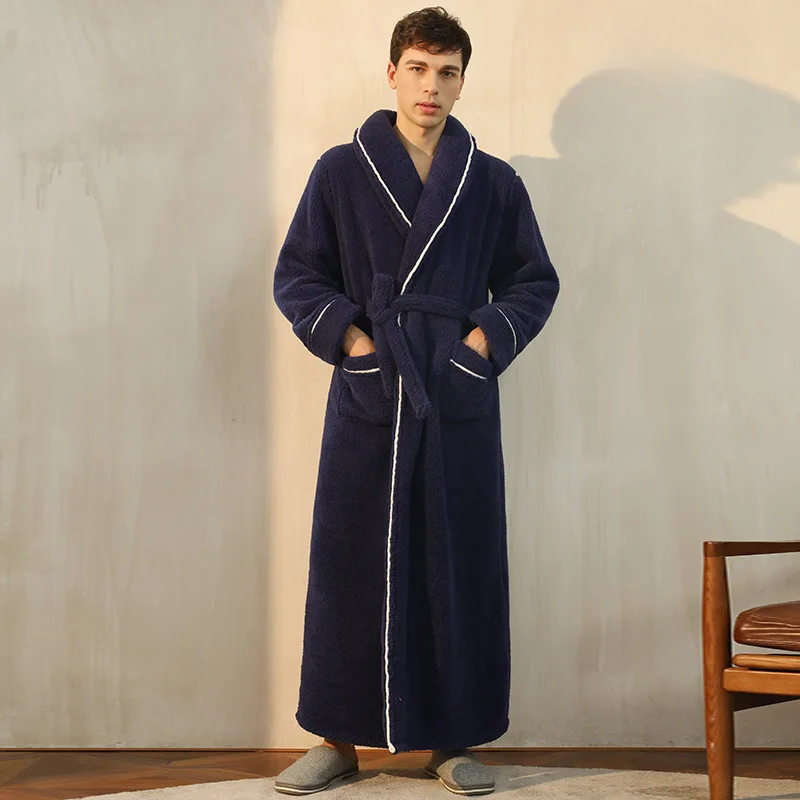 Men's Flannel Bathrobe With Adjustable Belt For Cold Winter Days